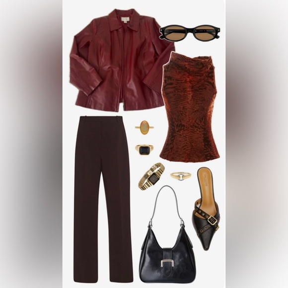 90s Vintage Cherry Red Leather Oversized Flattering Boxy Fit Button Front Jacket - Picture 13 of 16